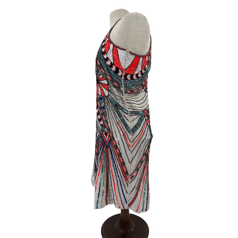Parker Ramsey Hand-Beaded Art Deco Patterned Sleeveless Mini Dress Medium - Picture 2 of 8